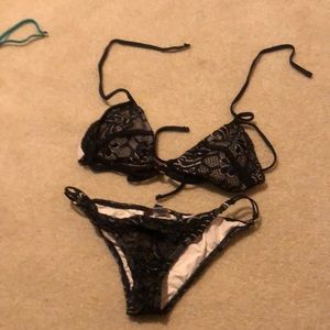 Black lace, never worn medium string bikini